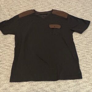 Aknowledge Men’s Charcoal V-Neck Tee 2XL Faux Leather Shoulder Detail